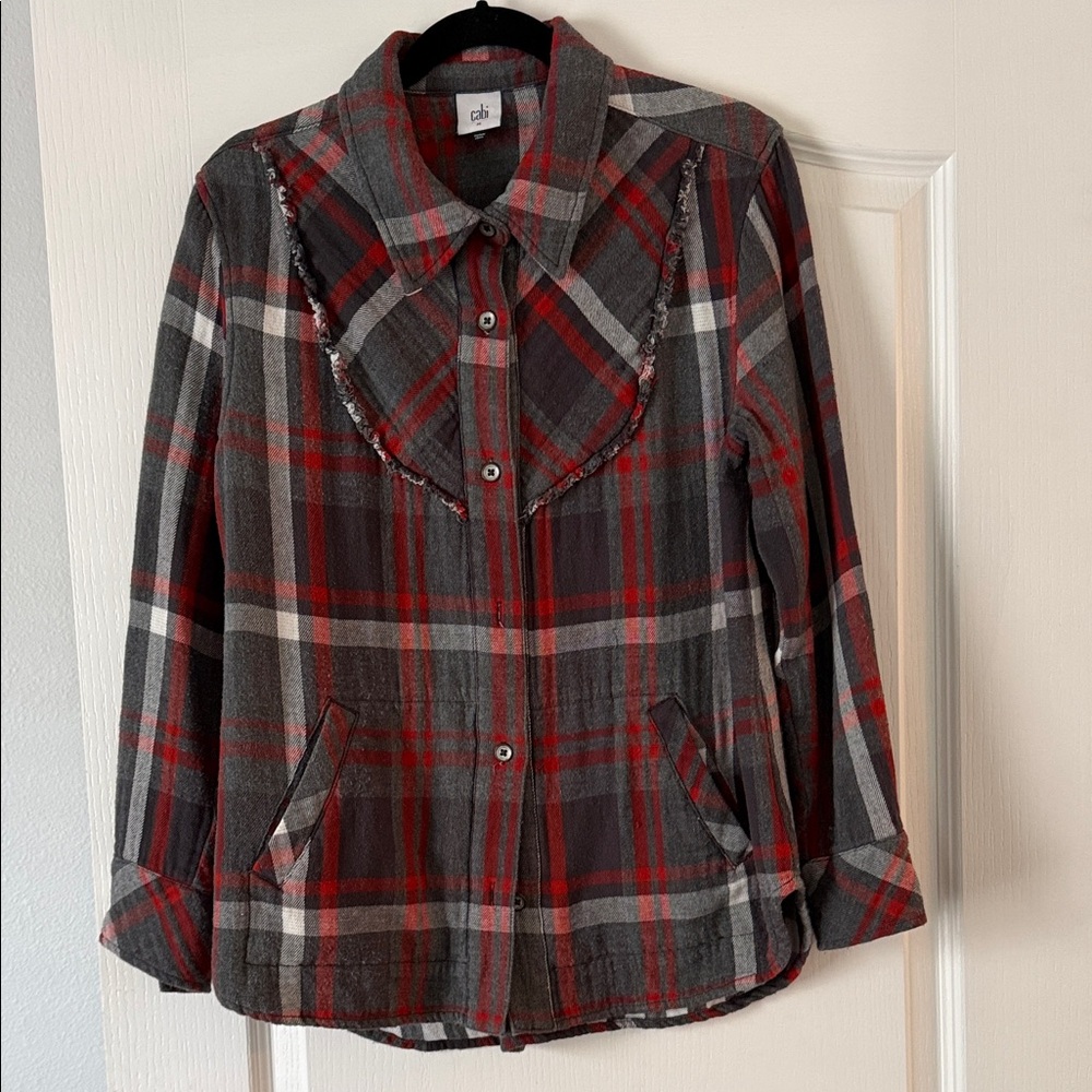 CAbi Women's Red and Gray Checkered Utility Jacket